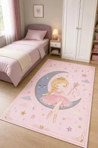 Pembe Prenses Temalı Dijital Baskılı Çocuk Halısı VH316