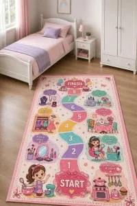 Pembe Oyun Parkuru Dijital Baskılı Çocuk Odası Halısı VH321