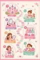 Pembe Masal Temalı Numaralı Oyun Rotası Çocuk Halısı Pembe çerçeveli şato, çocuk karakterleri ve numaralı oyun rotası desenli çocuk odası halısı