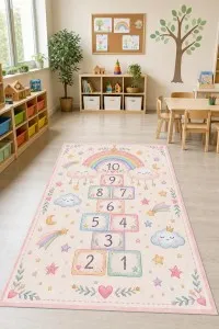 Çok Renkli Sayı Temalı Seksek Desenli Çocuk Halısı VH325 Çok Renkli Sayı Temalı Seksek Desenli Çocuk Halısı VH325