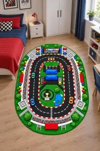 Çok Renkli Yarış Arabası Dijital Baskılı Çocuk Halısı VH358