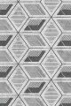Mutfak geçişinde açık gri zeminli, siyah çizgili geometrik desenli modern koridor yolluğu
