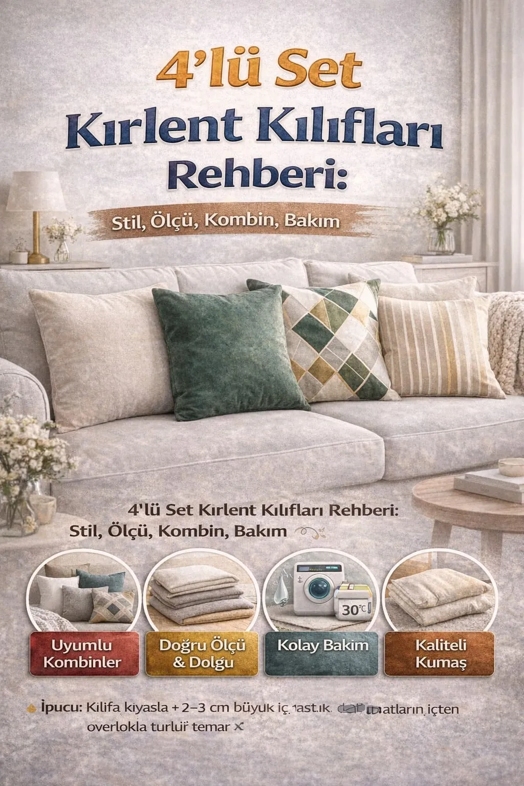 4 Lü Set Kırlent Kılıfı Ve Yastık Kılıfı Takımları