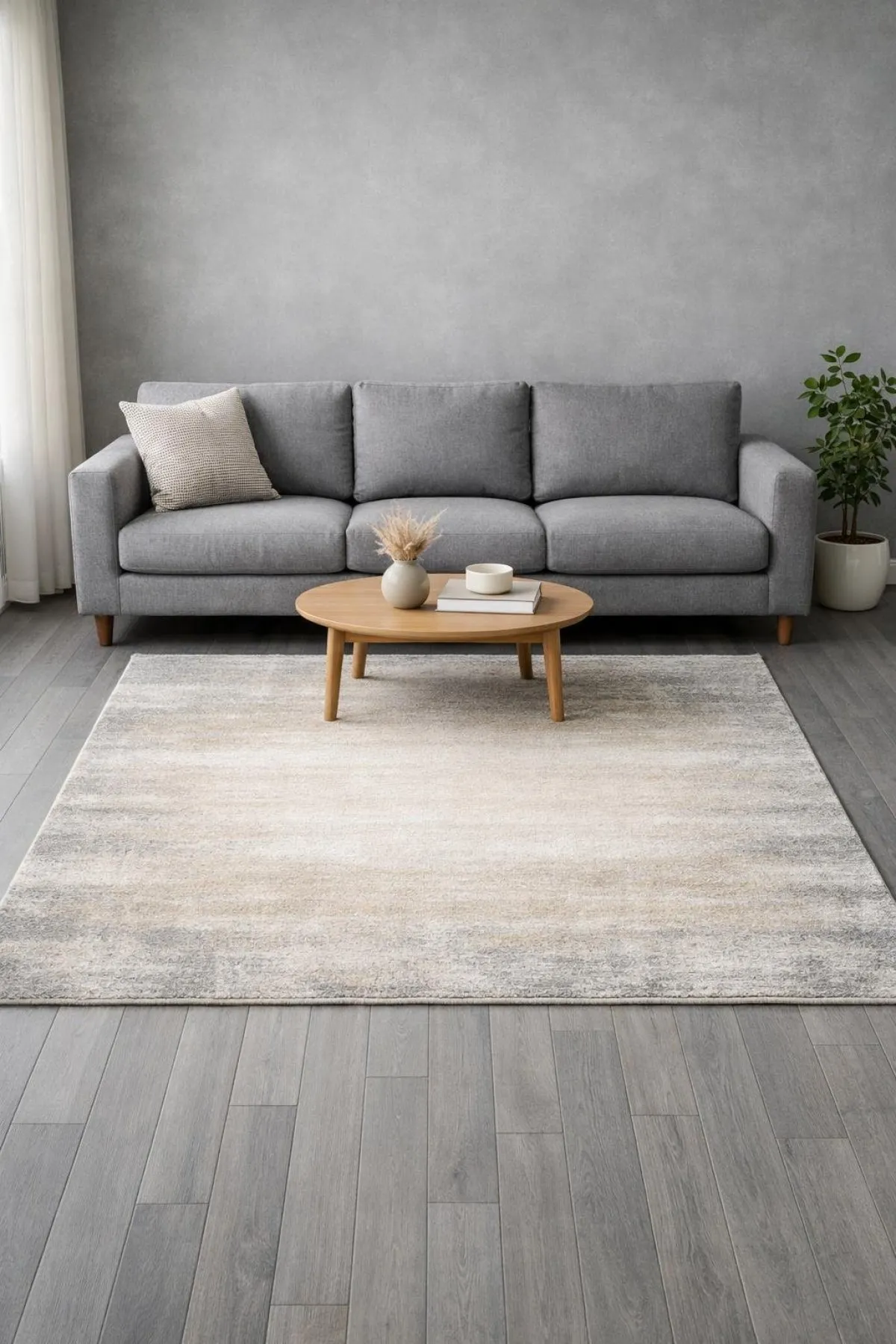 Gri Koltuk + Açık Meşe Laminat Uyumlu Halı Fikirleri