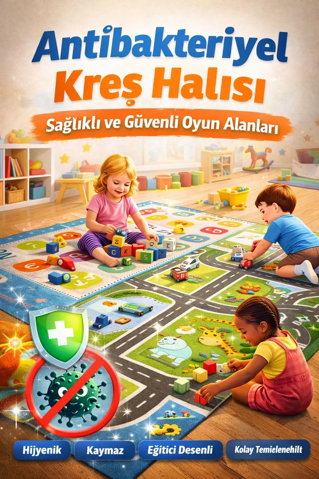 Antibakteriyel Kreş Halısı | Oyun ve Eğitim İçin Sağlıklı Kreş Halilari