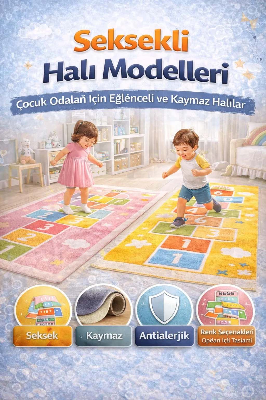 Seksekli Çocuk Halısı Modelleri