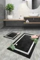 Süper Emici Banyo Paspası Füme Çiçek Desenli Banyo Halısı Klozet Paspas Seti BS008
