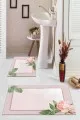 Banyo Halısı Uzun Pembe Çiçekli Desen Banyo Halısı Klozet Paspas Seti BS009