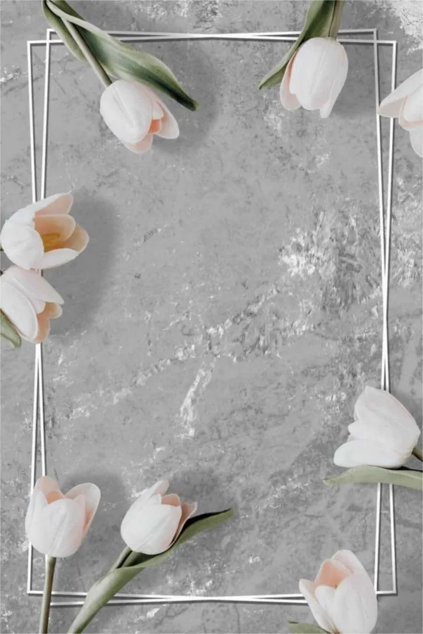 Kaydırmaz Banyo Halısı Gri Çiçek Temalı Banyo Halısı Klozet 2'li Paspas Seti BS011