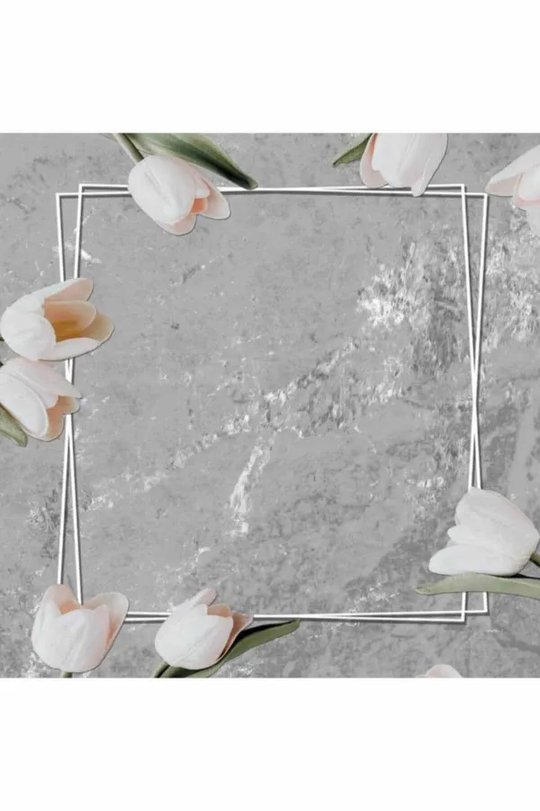 Kaydırmaz Banyo Halısı Gri Çiçek Temalı Banyo Halısı Klozet 2'li Paspas Seti BS011