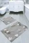 Gri Çiçek Temalı Banyo Halısı Klozet 2'li Paspas Seti BS011