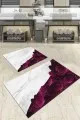 Klozet Takımı 3 Lü Set Mürdüm Çiçekli Desen Banyo Halısı Klozet Paspas Seti BS013