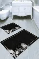 Kaydırmaz Banyo Paspas Takımı Siyah Çiçekli Banyo Halısı Klozet Takımı Paspas Seti BS014