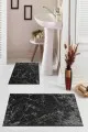 Şekilli Banyo Paspasları Füme Mermer Görünümlü Banyo Halısı Klozet Paspas Seti BS015