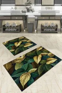 Yeşil Yapraklı Banyo Halısı Klozet Takımı Paspas Seti BS016 Yeşil Yapraklı Banyo Halısı Klozet Takımı Paspas Seti BS016