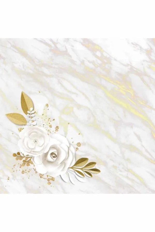 Gold Çiçek Temalı Banyo Halısı Klozet 2'li Paspas Seti BS019
