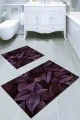 Banyo Paspası 60X100 Mürdüm Yapraklı Banyo Halısı Klozet Takımı Paspas Seti BS020