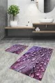 Klozet Takımı 2Li Mor 3D Üç Boyutlu Banyo Halısı Klozet 2'li Paspas Seti BS024