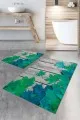 Duş Kaymaz Paspas Yeşil Çınar 3D Üç Boyutlu Banyo Klozet Paspas Seti BS027