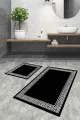 Banyo Halısı Üçlü Set Siyah Çerçeve Temalı Banyo Halısı Klozet Paspas Seti BS034
