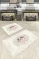 Küçük Banyo Paspası Bej Çiçek Desenli Banyo Halısı Klozet 2'li Paspas Seti BS035