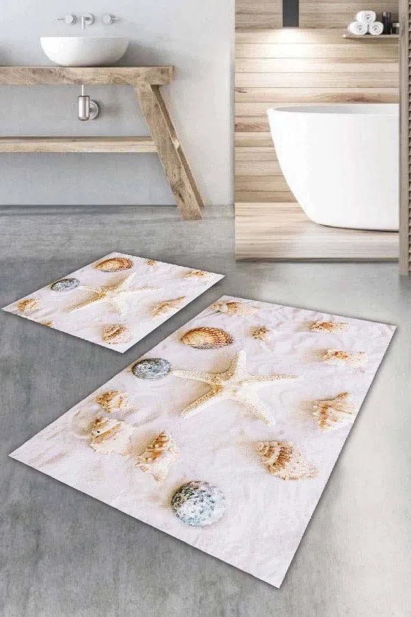 Yolluk Banyo Paspası Kemik Deniz Kabukları Banyo Halısı Klozet Paspas Seti BS036