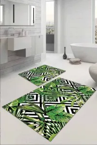 Yeşil Yapraklı Desen Banyo Halısı Klozet Paspas Seti BS037 Yeşil Yapraklı Desen Banyo Halısı Klozet Paspas Seti BS037