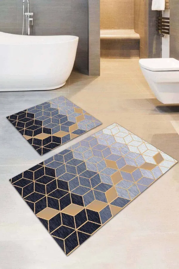 Banyo Klozet Takımı Siyah Petek Banyo Halısı Klozet Takımı Paspas Seti BS038