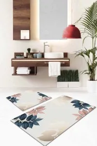 Pudra Yapraklı Desen Banyo Halısı Klozet Paspas Seti BS052 Pudra Yapraklı Desen Banyo Halısı Klozet Paspas Seti BS052