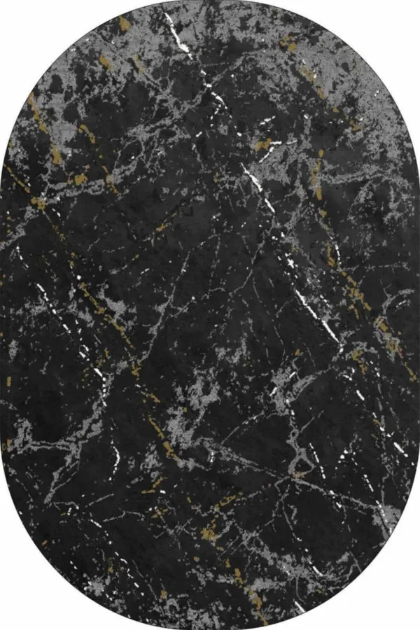 Banyo Paspası Oval Füme Mermer Görünümlü Oval Banyo Klozet Paspas Seti BS057
