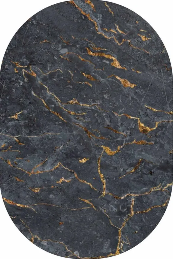 Banyo Paspasları Oval Füme Mermer Görünümlü Oval Banyo Klozet Paspas Seti BS059