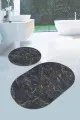 Banyo Paspasları Oval Füme Mermer Görünümlü Oval Banyo Klozet Paspas Seti BS059