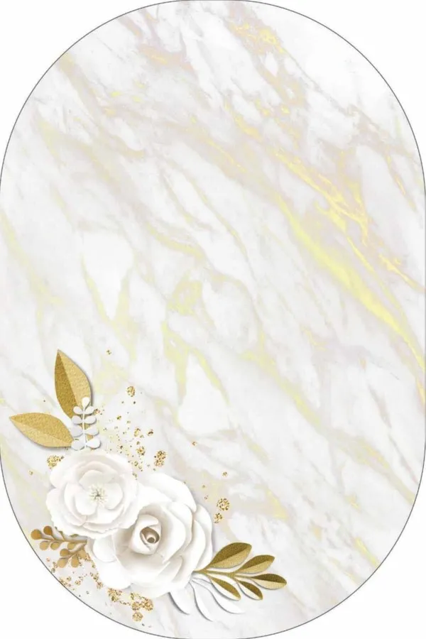 Banyo İçin Kaydırmaz Halı Krem Çiçek Desen Banyo Halısı Klozet Oval Paspas Seti BS061