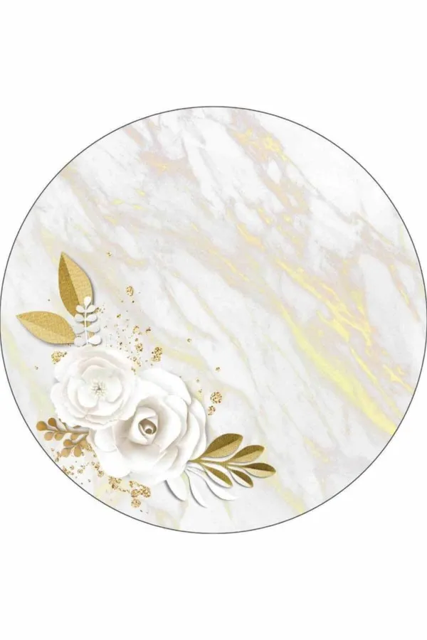Banyo İçin Kaydırmaz Halı Krem Çiçek Desen Banyo Halısı Klozet Oval Paspas Seti BS061