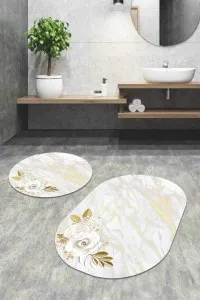 Krem Çiçek Desen Banyo Halısı Klozet Oval Paspas Seti BS061 Krem Çiçek Desen Banyo Halısı Klozet Oval Paspas Seti BS061