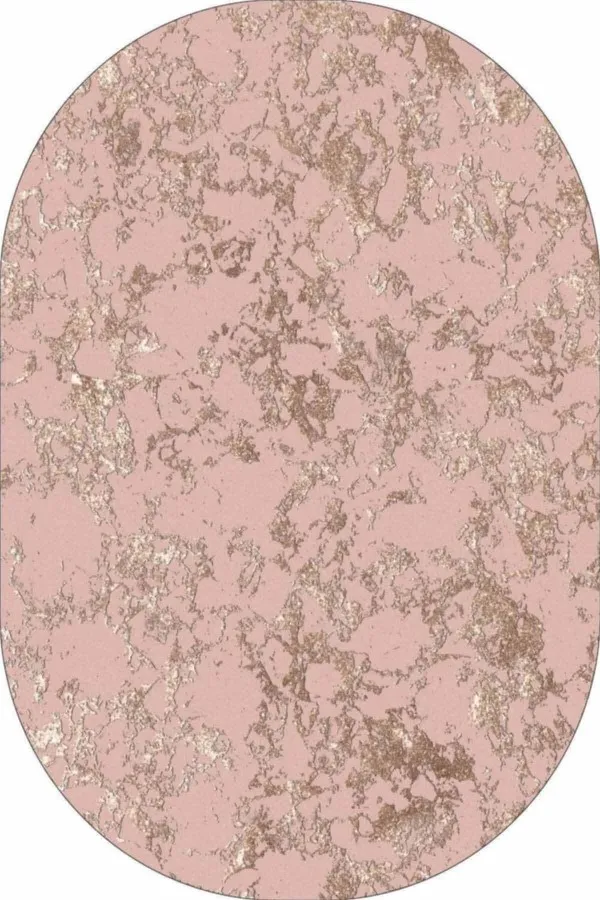 Banyo Halısı Oval Pembe Mermer Görünümlü Oval Banyo Klozet Paspas Seti BS064