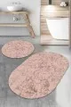 Banyo Halısı Oval Pembe Mermer Görünümlü Oval Banyo Klozet Paspas Seti BS064