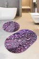 Oval Banyo Paspas Takımı Mor 3D Üç Boyutlu Banyo Halısı Klozet Oval Paspas Seti BS066