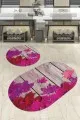 Süngerli Paspas Takımı Fuşya Çınar 3D Banyo Halısı Klozet Oval Paspas Seti BS068