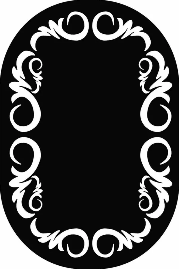 Banyo Paspası Yuvarlak Siyah Çerçeveli Desen Oval Banyo Klozet Paspas Seti BS074