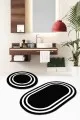 Banyo Yuvarlak Halı Siyah Çerçeve Desen Oval Banyo Klozet Paspas Seti BS075
