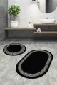Banyo Paspas Seti 3Lü Siyah Çerçeve Temalı Oval Banyo Klozet Paspas Seti BS076