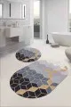 Kaydırmaz Banyo Halıları Siyah Petek Banyo Halısı Klozet Oval 2'li Paspas Seti BS080
