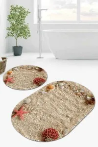 Bej Deniz Kabuklu Banyo Halısı Klozet Oval Paspas Seti BS083 Bej Deniz Kabuklu Banyo Halısı Klozet Oval Paspas Seti BS083
