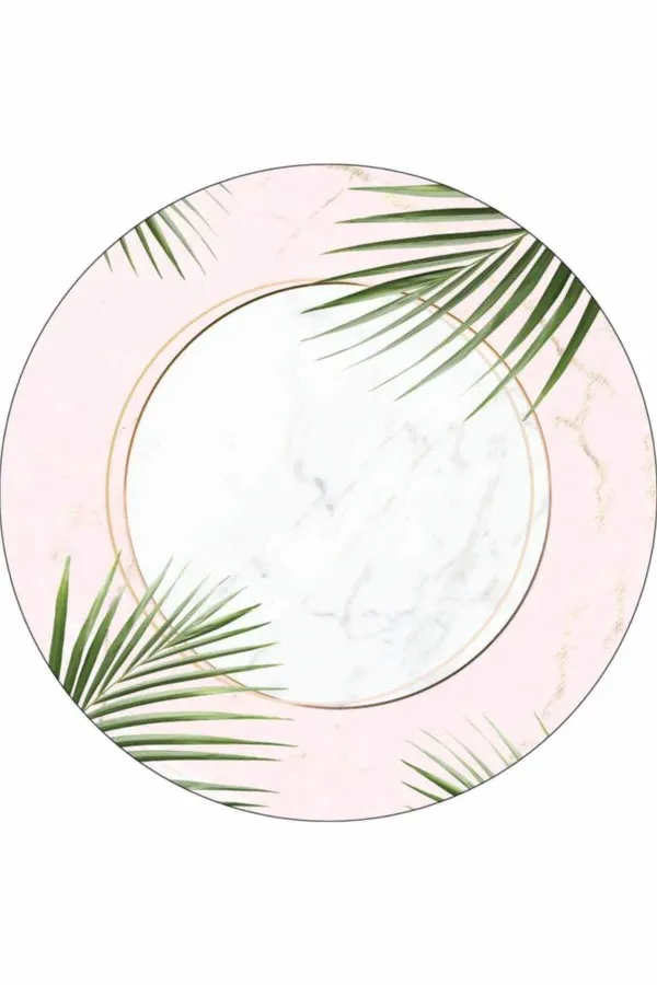 Banyo Halısı 80X150 Pudra Yapraklı Banyo Halısı Klozet Oval Paspas Seti BS093
