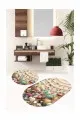 Lavabo Önüne Paspas Renkli Marin Desen Oval Banyo 2'li Klozet Paspas Seti BS099