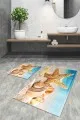 En Şık Klozet Takımı Modelleri Mavi Deniz Kabuklu Banyo Halısı Klozet Paspas Seti BS101
