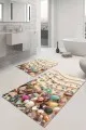 Lüx Banyo Paspası Renkli Deniz Kabuklu Banyo Halısı Klozet Paspas Seti BS102