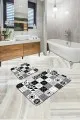 Kaymaz Taban Banyo Paspası Gri Çini Desenli Banyo Halısı Klozet 2'li Paspas Seti BS205