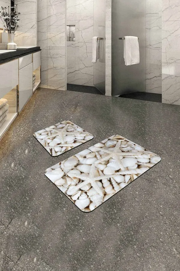 Hızlı Kuruyan Banyo Paspası Kemik Deniz Kabuklu Banyo Halısı Klozet Paspas Seti BS208
